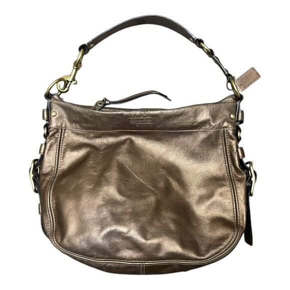 Coach Zoe Metallic Brown Leather Slouchy Shoulder Bag Gold Hardware Lined Y2K - Picture 15 of 15